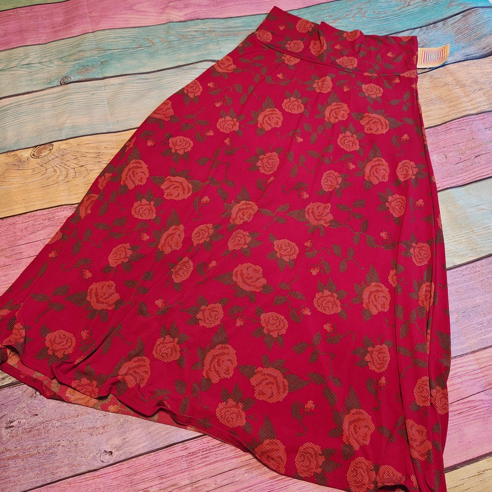 Large LuLaRoe Red Floral Maxi Skirt #0595